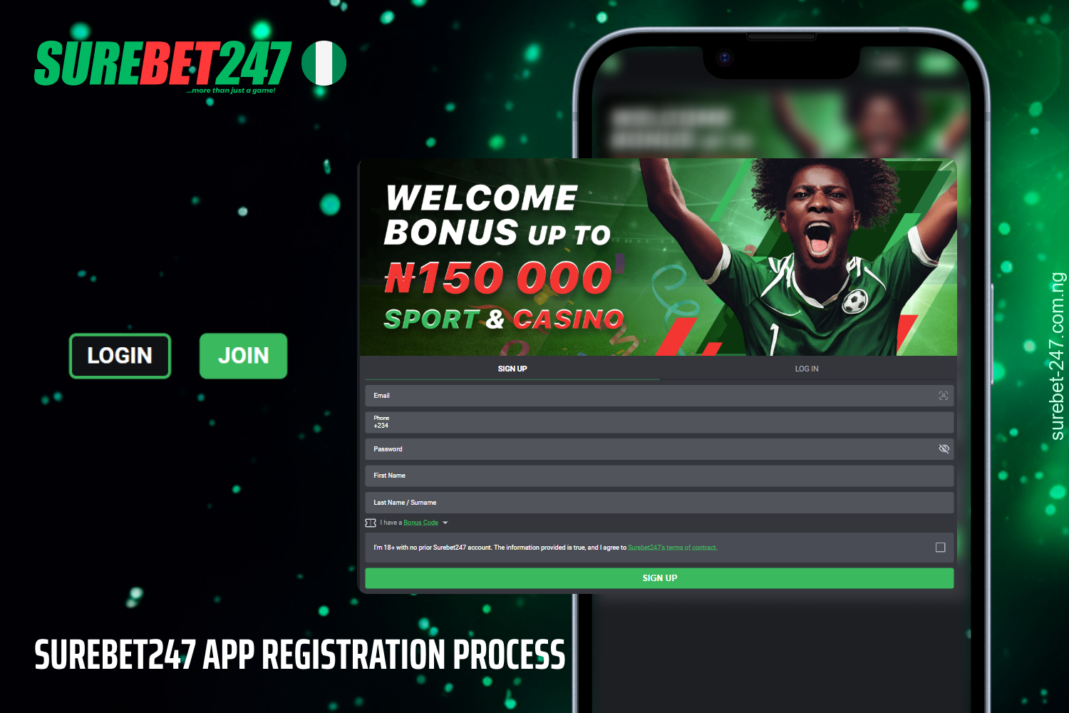 Easy step-by-step registration process on the Surebet247 app