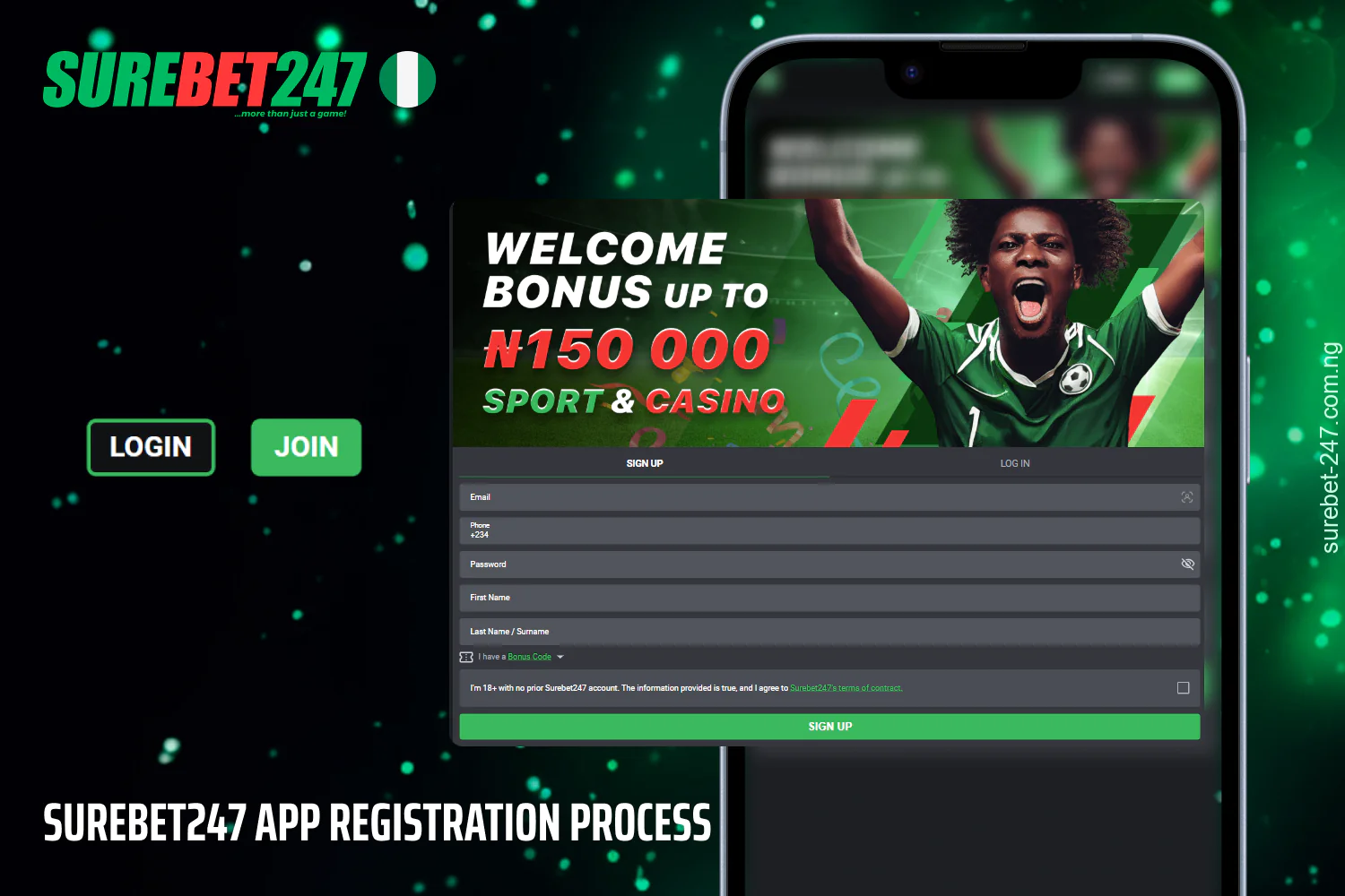 Easy step-by-step registration process on the Surebet247 app