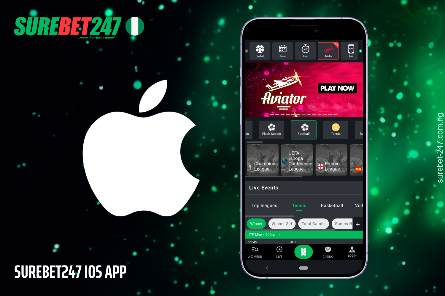 Access to features and bets via Surebet247 mobile app for iOS
