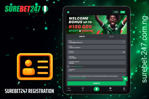 Surebet247 registration process to start betting and playing casino games in Nigeria